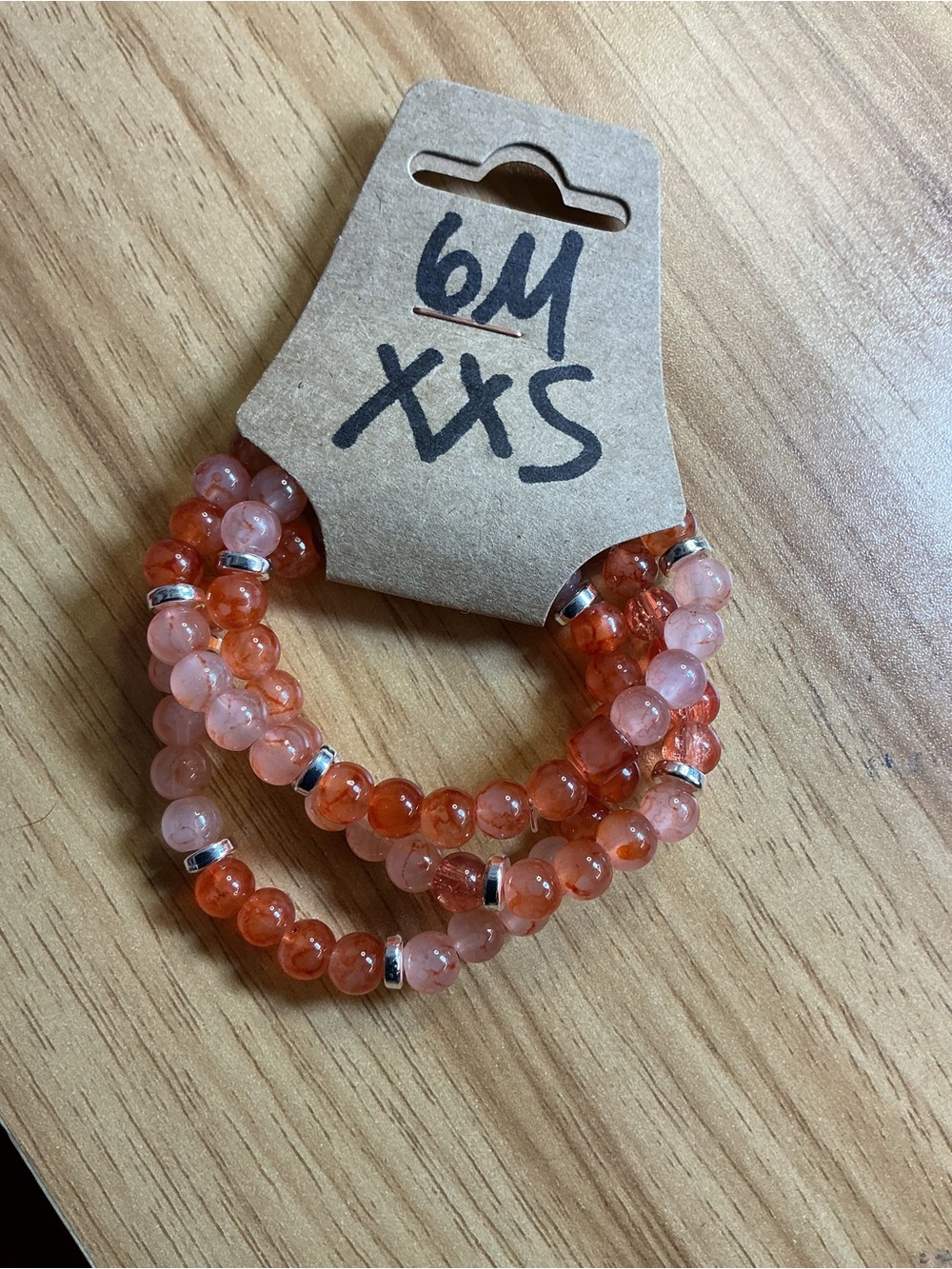 Kids Beaded Stretch Bracelet Set - Pink & Orange